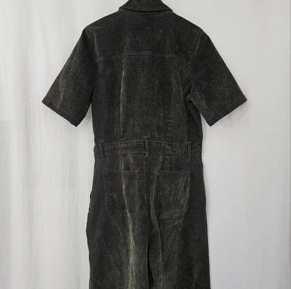 Universal Thread Short Sleeve Flocked Denim Jumpsuit in Olive Green Size 4 & 12 - Picture 6 of 12